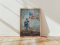 Revolutionary War Soldier Print, Impressionist American Flag Art, Blue Red Decor
